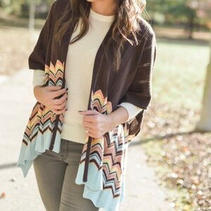 MISSONI FOR TARGET Ruana Poncho Wrap Cardigan Sweater Chevron Knit Wool OS
